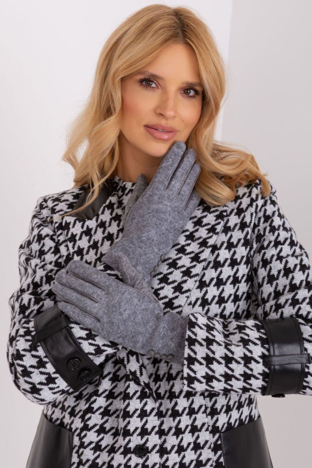 Love Lace Love Lace Women's Elegant Fabric Gloves with Geometric Pattern & Touchscreen Flower in Grey