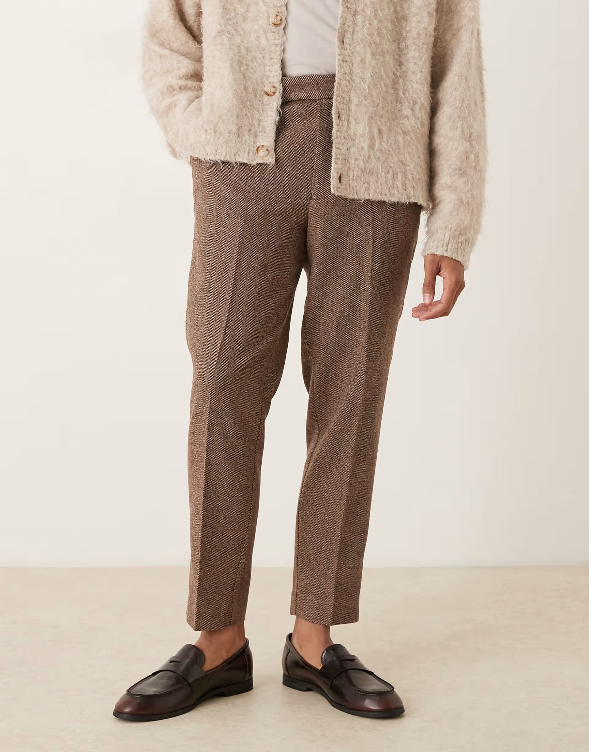 ASOS ASOS DESIGN smart tapered wool blend trousers in brown