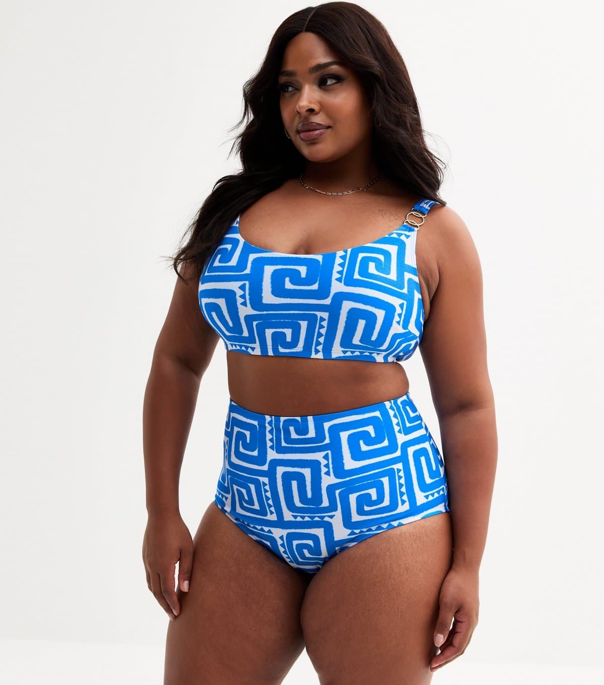 New Look Women's Plus Size Blue Swirl Print High Waisted Bikini Bottoms Curves New Look