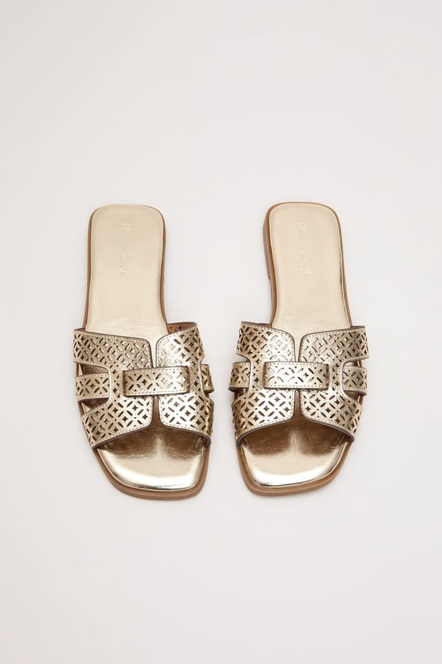 Phase Eight Phase Eight Women's Leather Cut Out Slip-On Sandals in Metallic Gold - 2