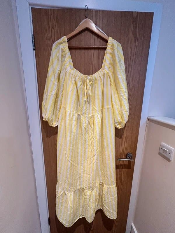 New Look New Look Yellow Millie stripe midi dress - Size 22
