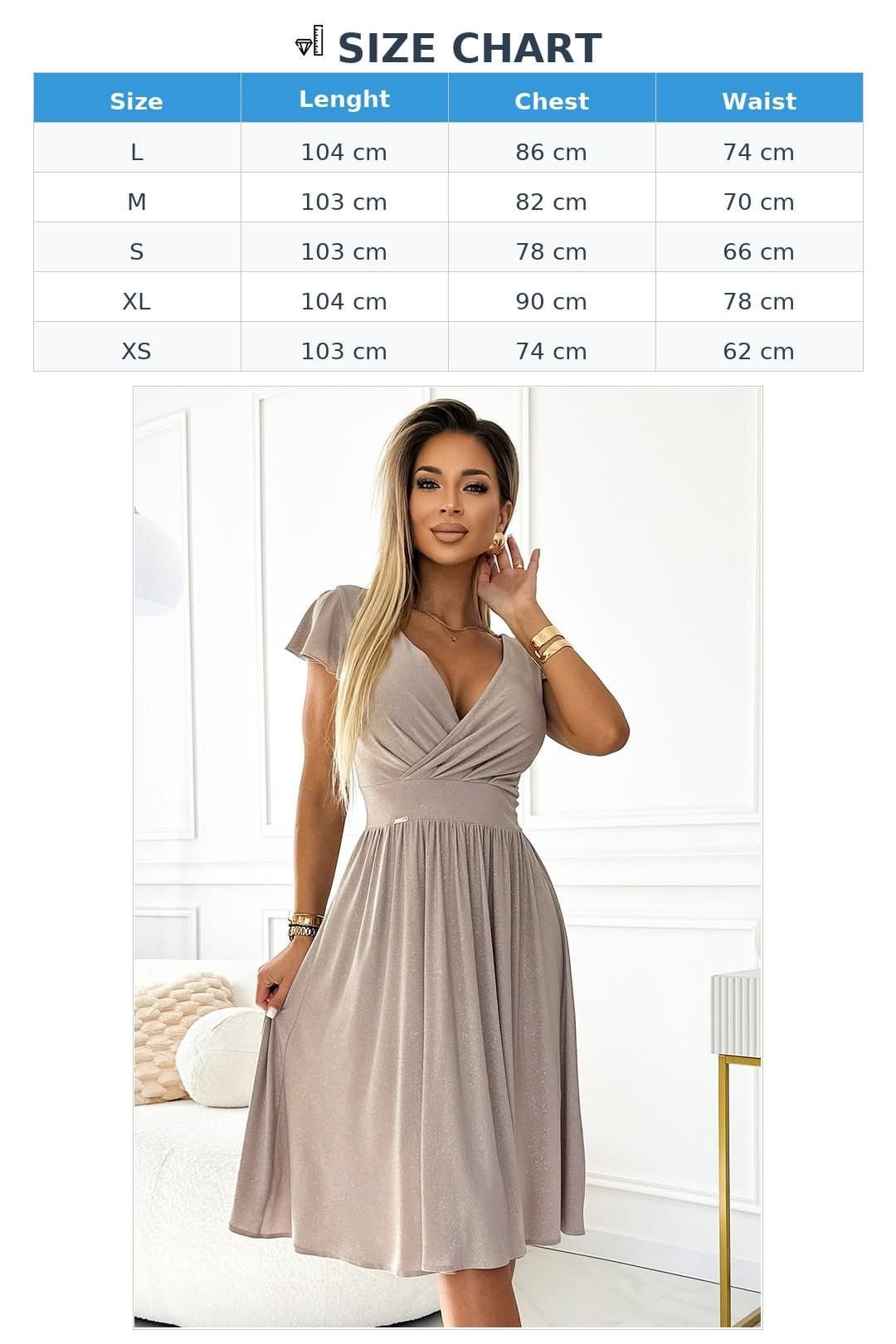 Love Lace Love Lace Women's Shiny Stretch Evening Dress Envelope Neck in Beige - 4