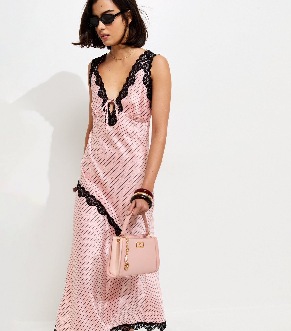 New Look Women's Pink Satin Lace Trim Sleeveless Midi Dress New Look - 2