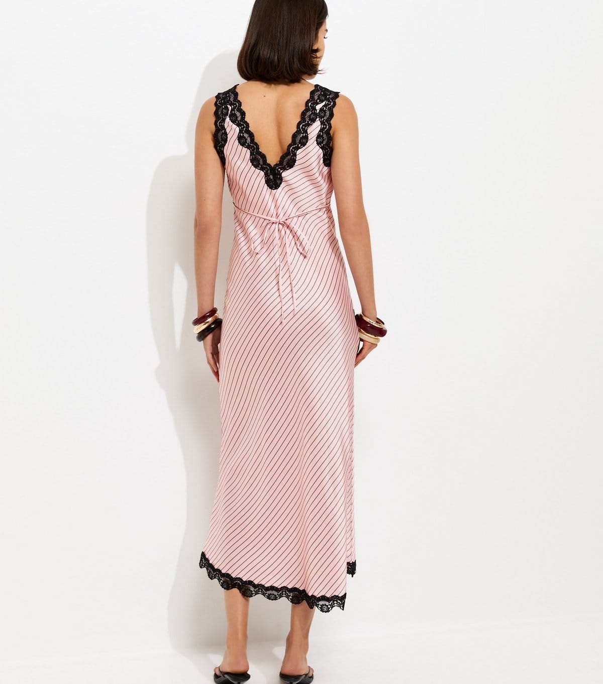 New Look Women's Pink Satin Lace Trim Sleeveless Midi Dress New Look - 4