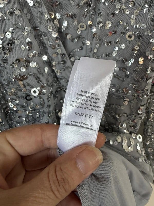Adrianna Papell Y2K Adrianna Papell Silver Grey Sequin Beaded Cocktail Dress UK 14 Evening Party - 1