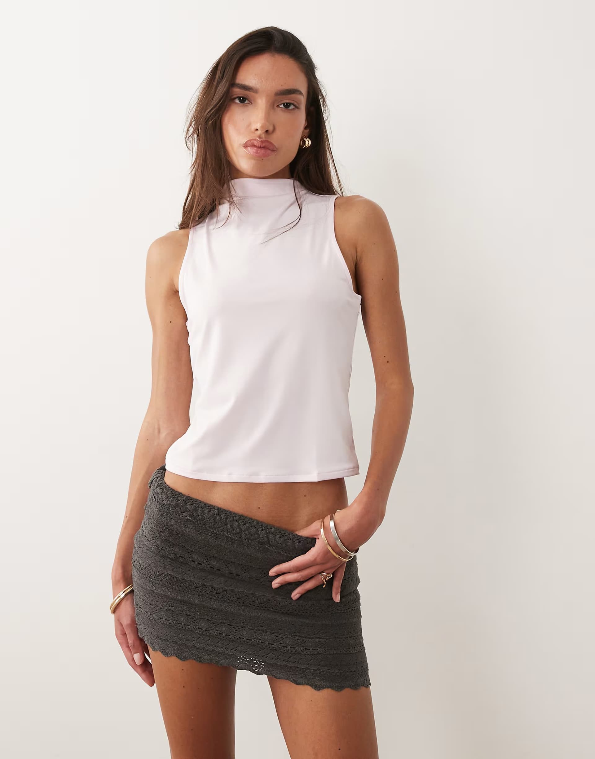 ASOS Mango Teen ruffle lace mini skirt in brown
