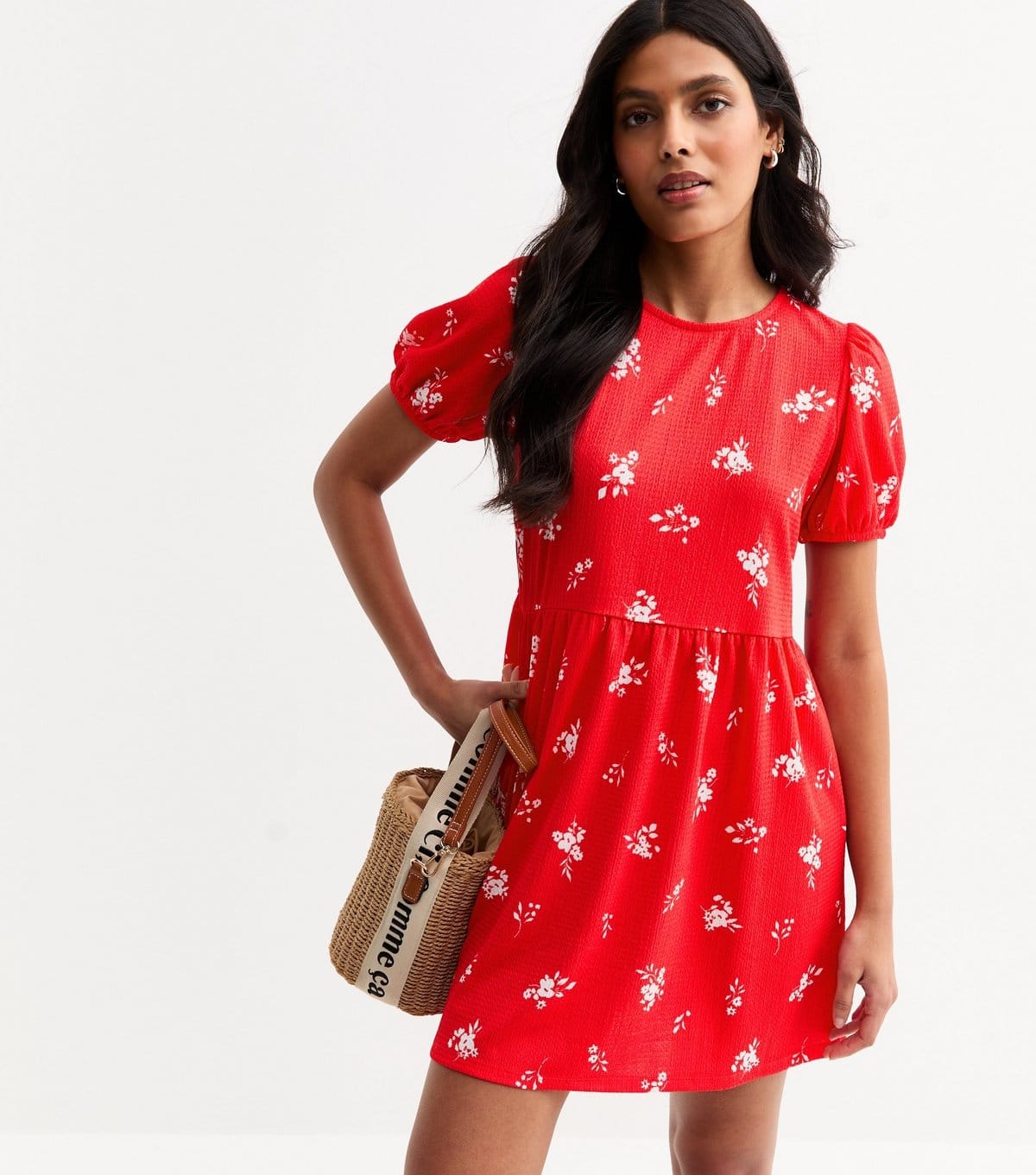 New Look Red Floral Print Tie Back Mini Dress