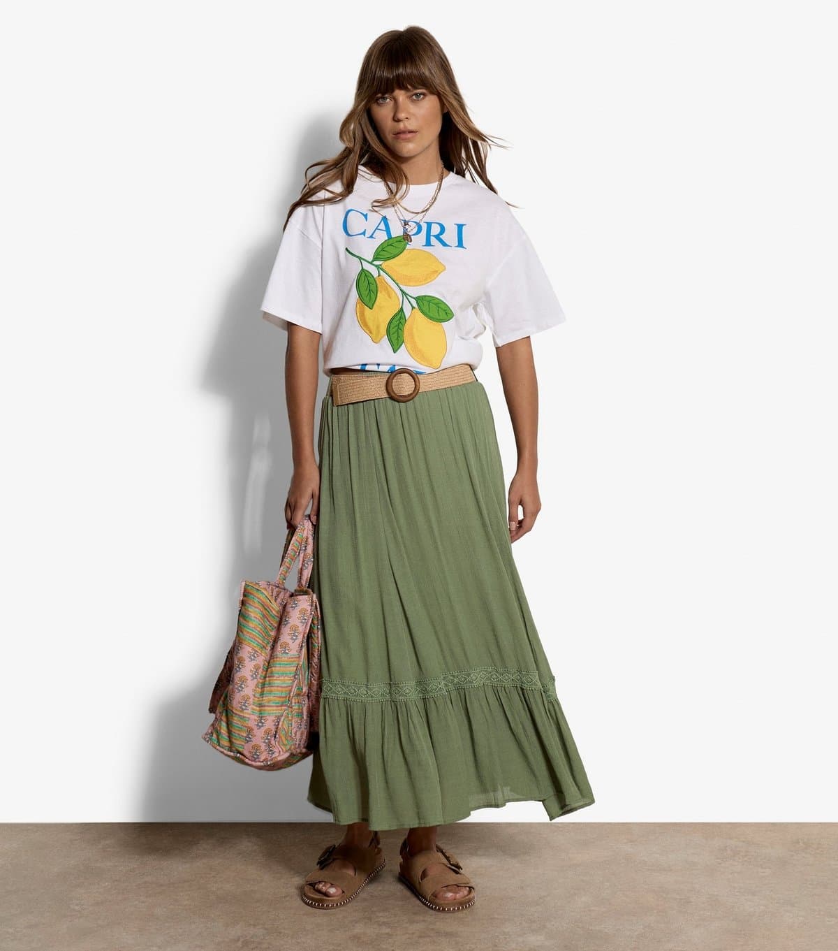 Apricot Women's Light Green Lace Trim Tiered Midi Skirt Apricot New Look