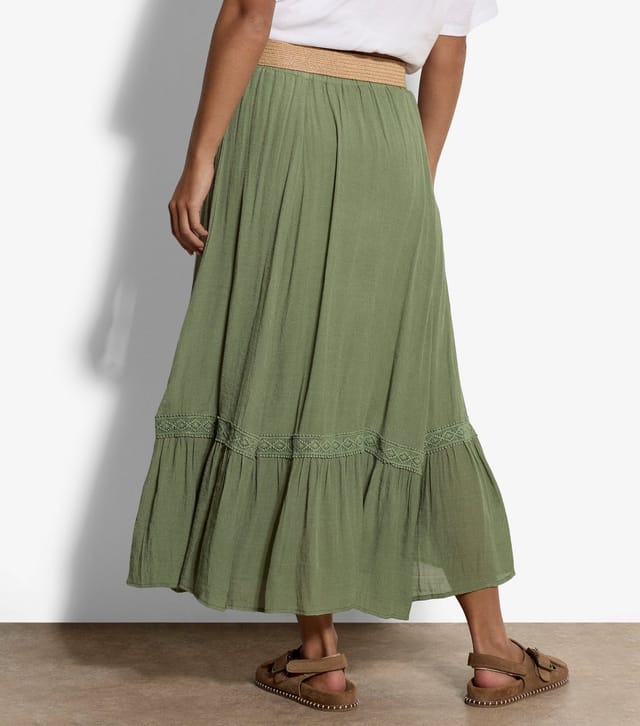 Apricot Women's Light Green Lace Trim Tiered Midi Skirt Apricot New Look - 3