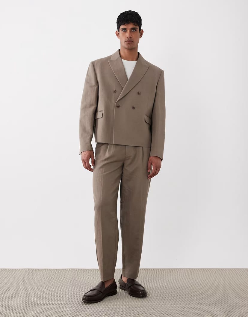 ASOS ASOS DESIGN tapered linen rich suit trousers in brown - 1