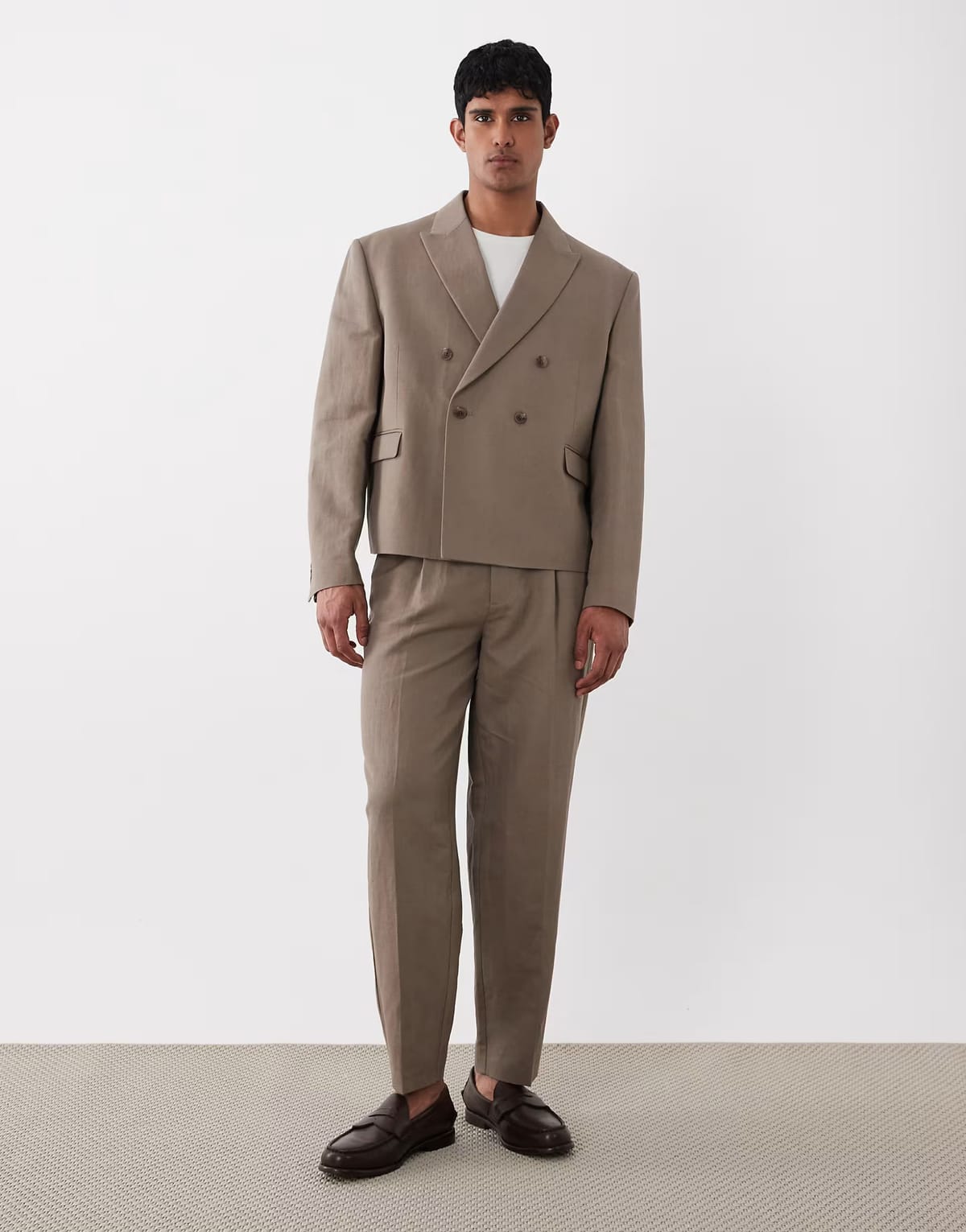 ASOS ASOS DESIGN tapered linen rich suit trousers in brown - 1