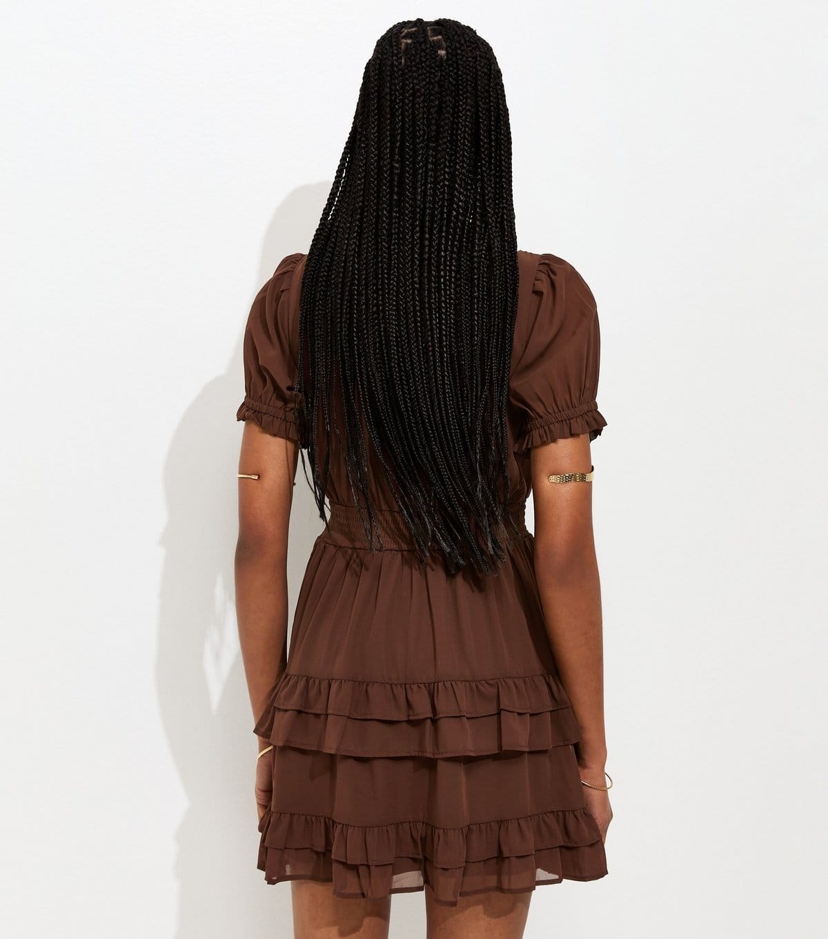 New Look Women's Brown Ruffle Trim V-Neck Short Sleeve Mini Dress New Look - 4