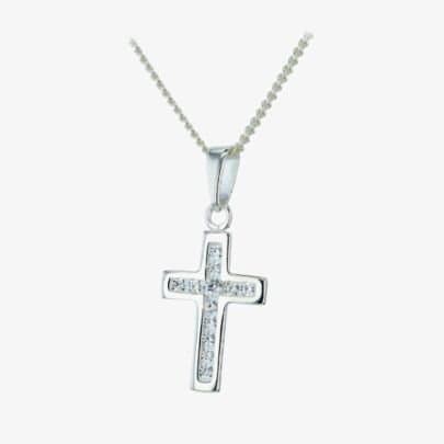T.H.Baker T.H.Baker Women's Silver 16mm Cubic Zirconia Cross & Chain SCS1
