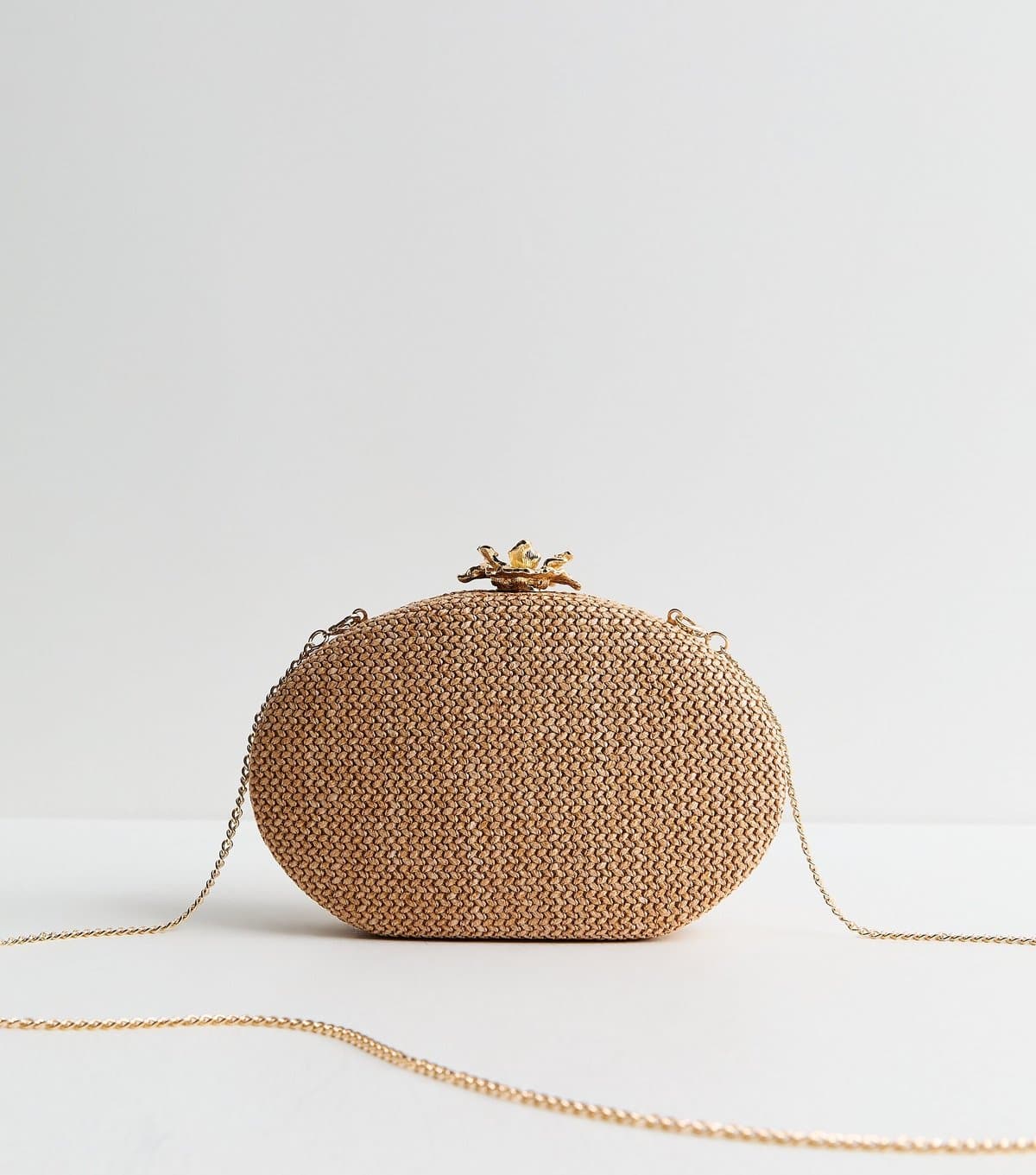 New Look Stone Raffia Look Flower Clasp Box Clutch New Look