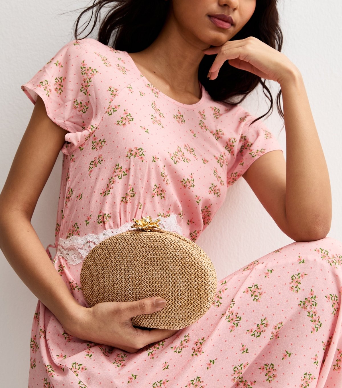 New Look Stone Raffia Look Flower Clasp Box Clutch New Look - 2