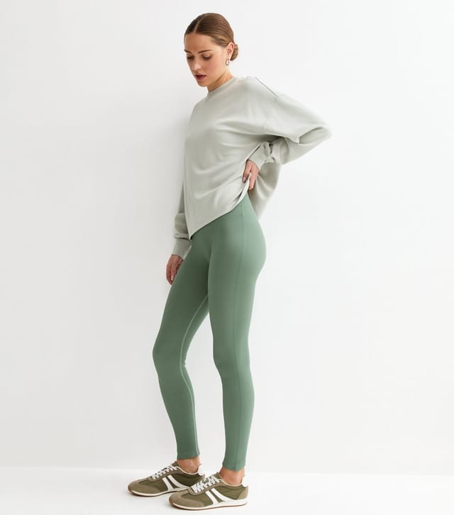New Look Women's Light Green Seamless Ribbed Jersey Leggings New Look - 3