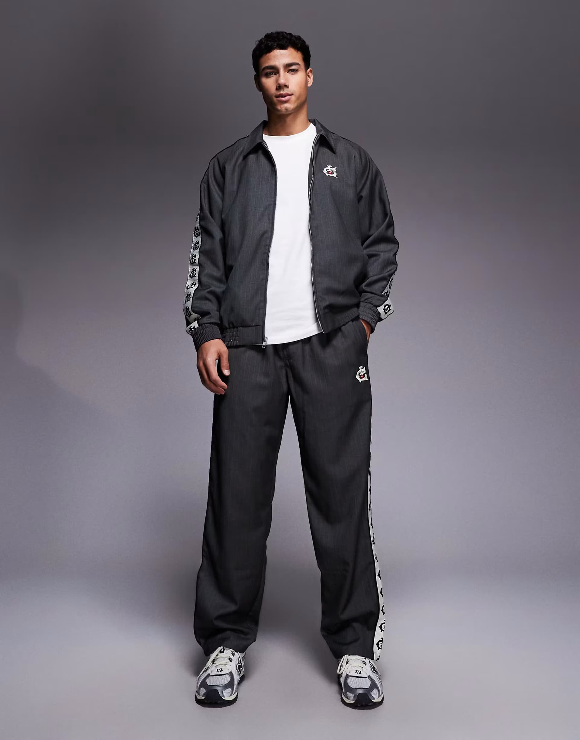 ASOS ICECREAM logo pinstripe straight leg trousers co-ord in charcoal