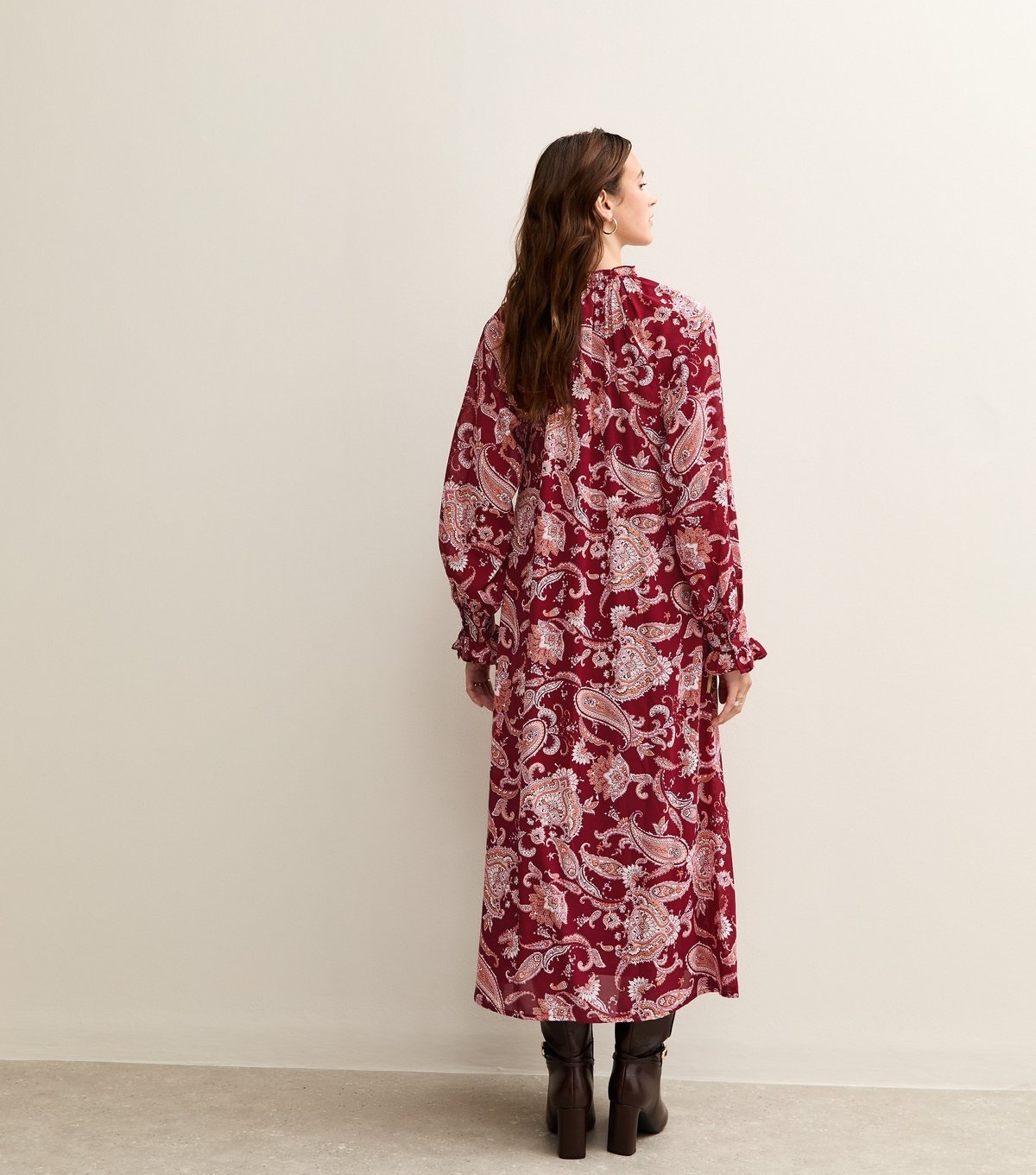 New Look Women's Red Paisley Print Frilly Trimmed Chiffon Midi Dress New Look - 4