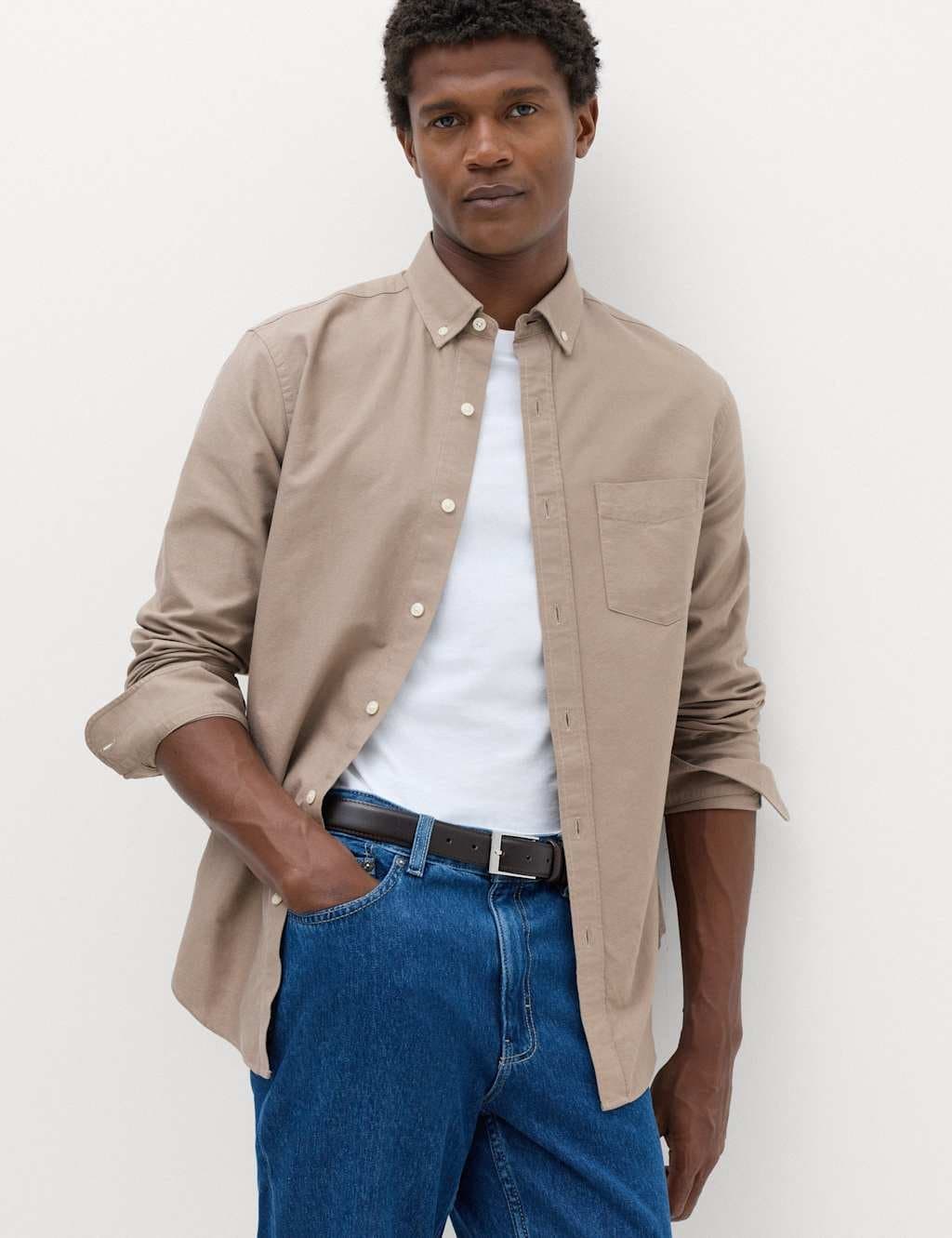 Marks & Spencer M&S Pure Cotton Ultimate Oxford Shirt Mushroom