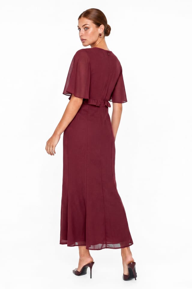 Maya Deluxe Maya Deluxe Women's Floral Embellished Cape Sleeve Midaxi Dress in Burgundy - 2