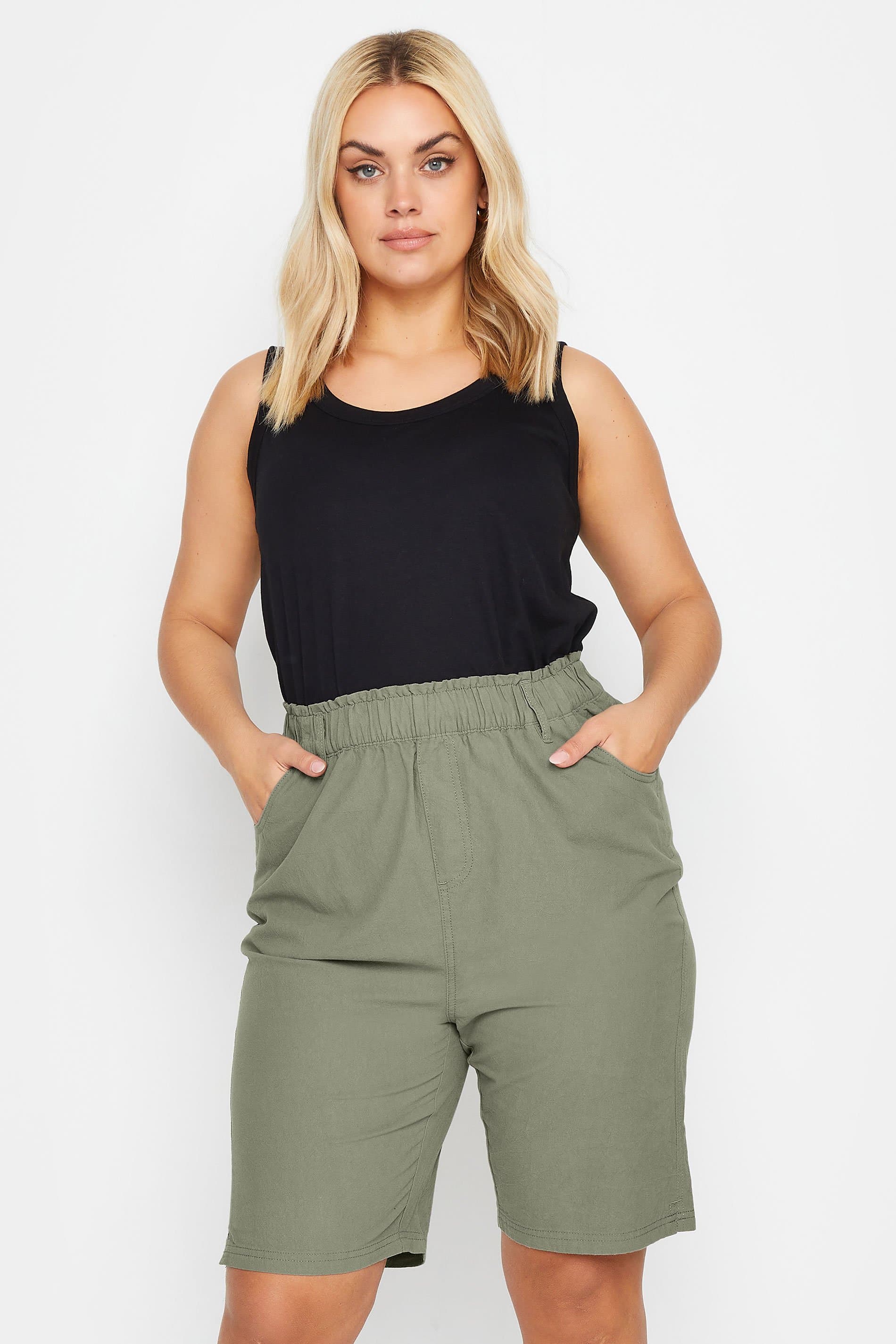 Yours Plus Size Green Khaki Cool Cotton Shorts