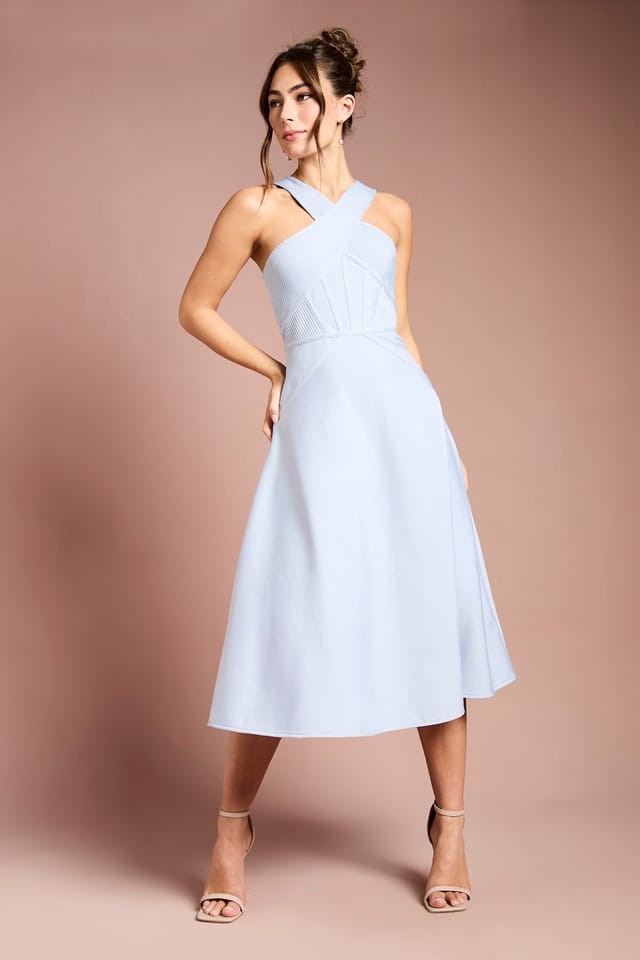 Coast Coast Women's Bandage Cross Neck Midi Dress in Light Blue - 2