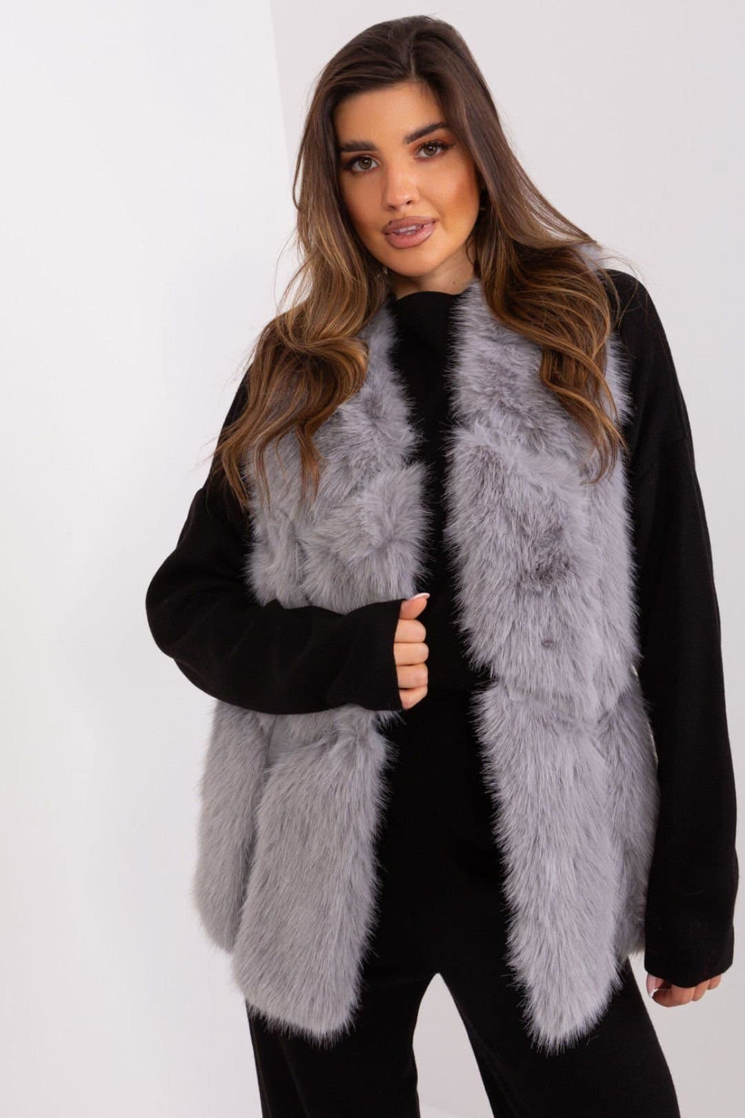 Love Lace Love Lace Women's Soft Faux Fur Vest with Slip Pockets in Grey