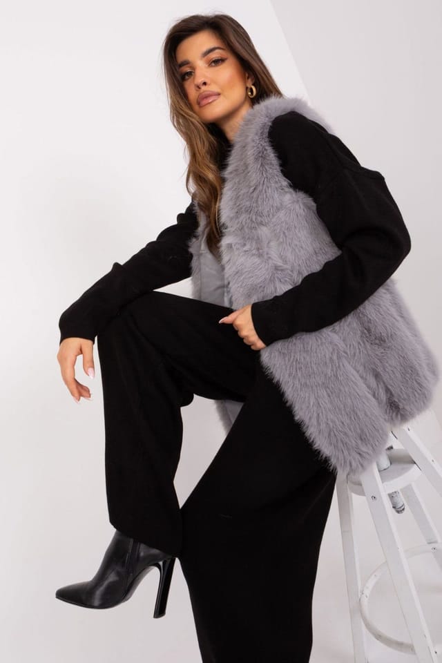 Love Lace Love Lace Women's Soft Faux Fur Vest with Slip Pockets in Grey - 2