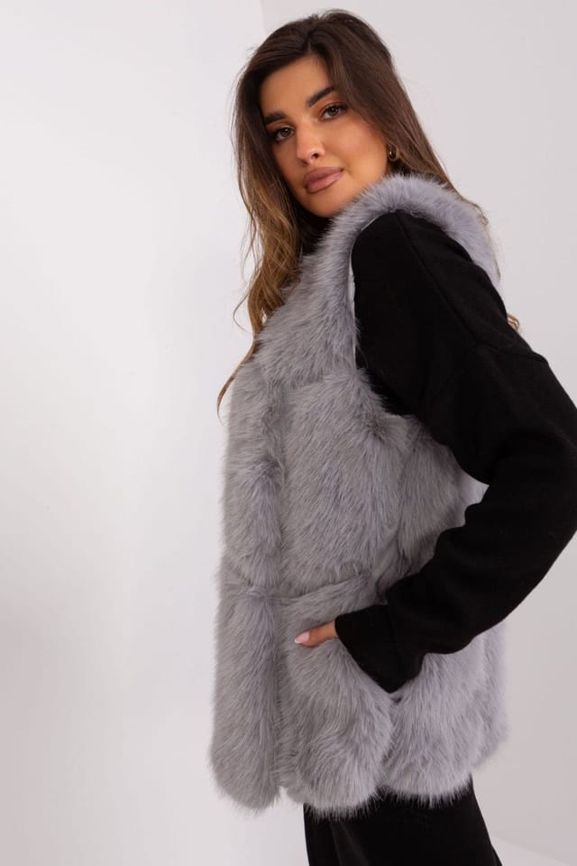 Love Lace Love Lace Women's Soft Faux Fur Vest with Slip Pockets in Grey - 3