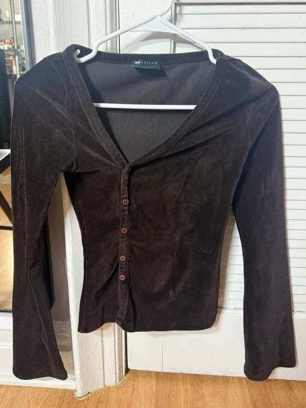 ASOS Brown velvet button up long sleeve top