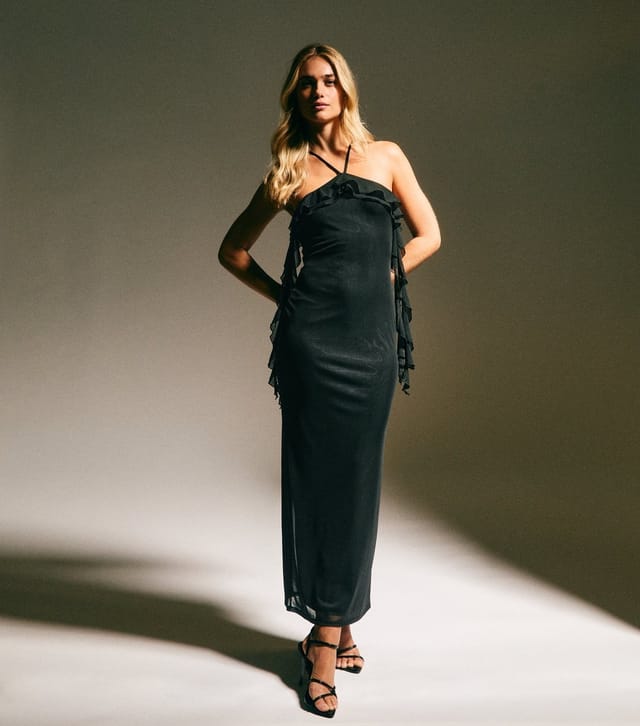 New Look Women's Black Mesh Ruffled Halterneck Midi Dress New Look - 2