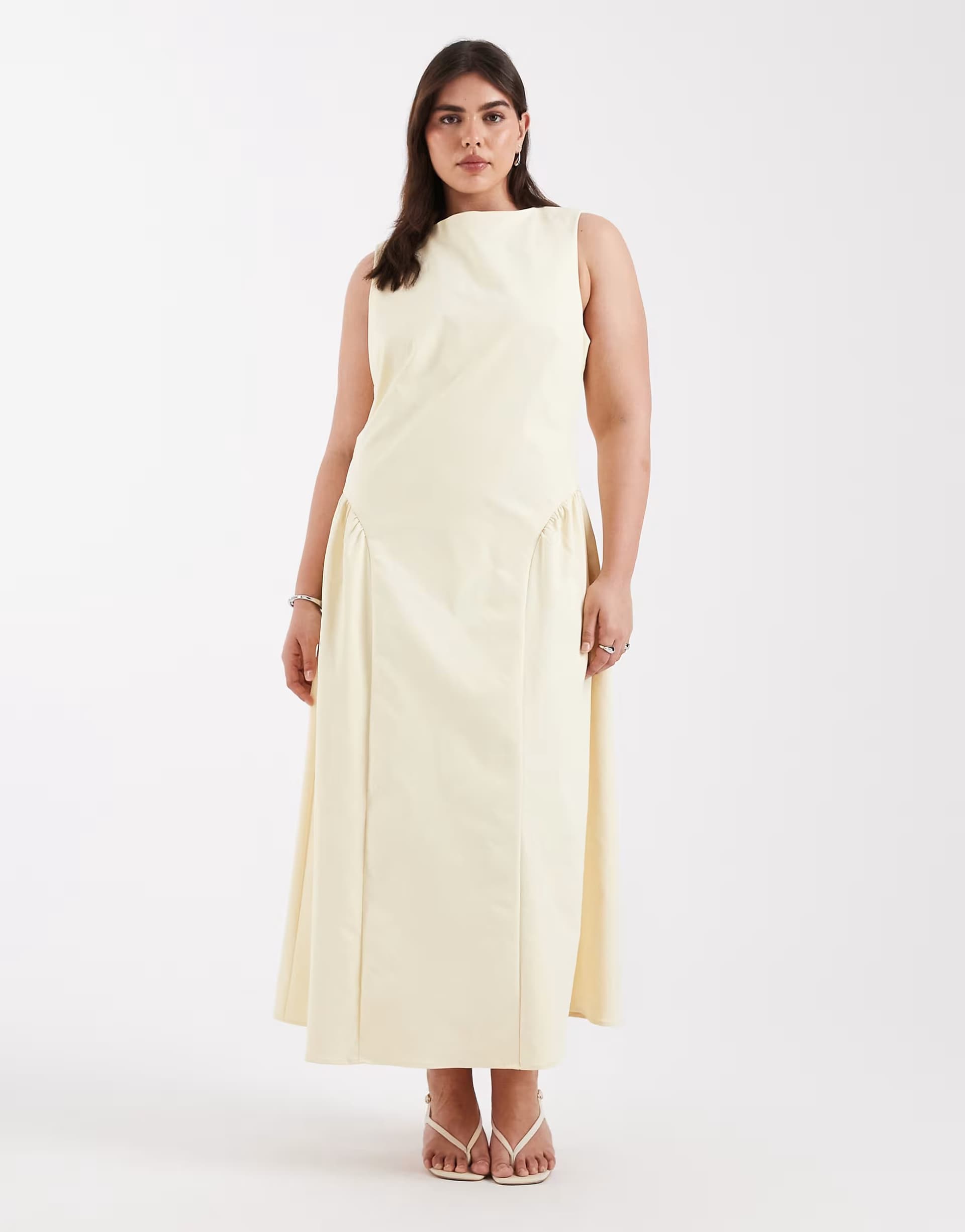 ASOS Pretty Lavish Curve Slyvie slash neck hip detail maxi dress in lemon