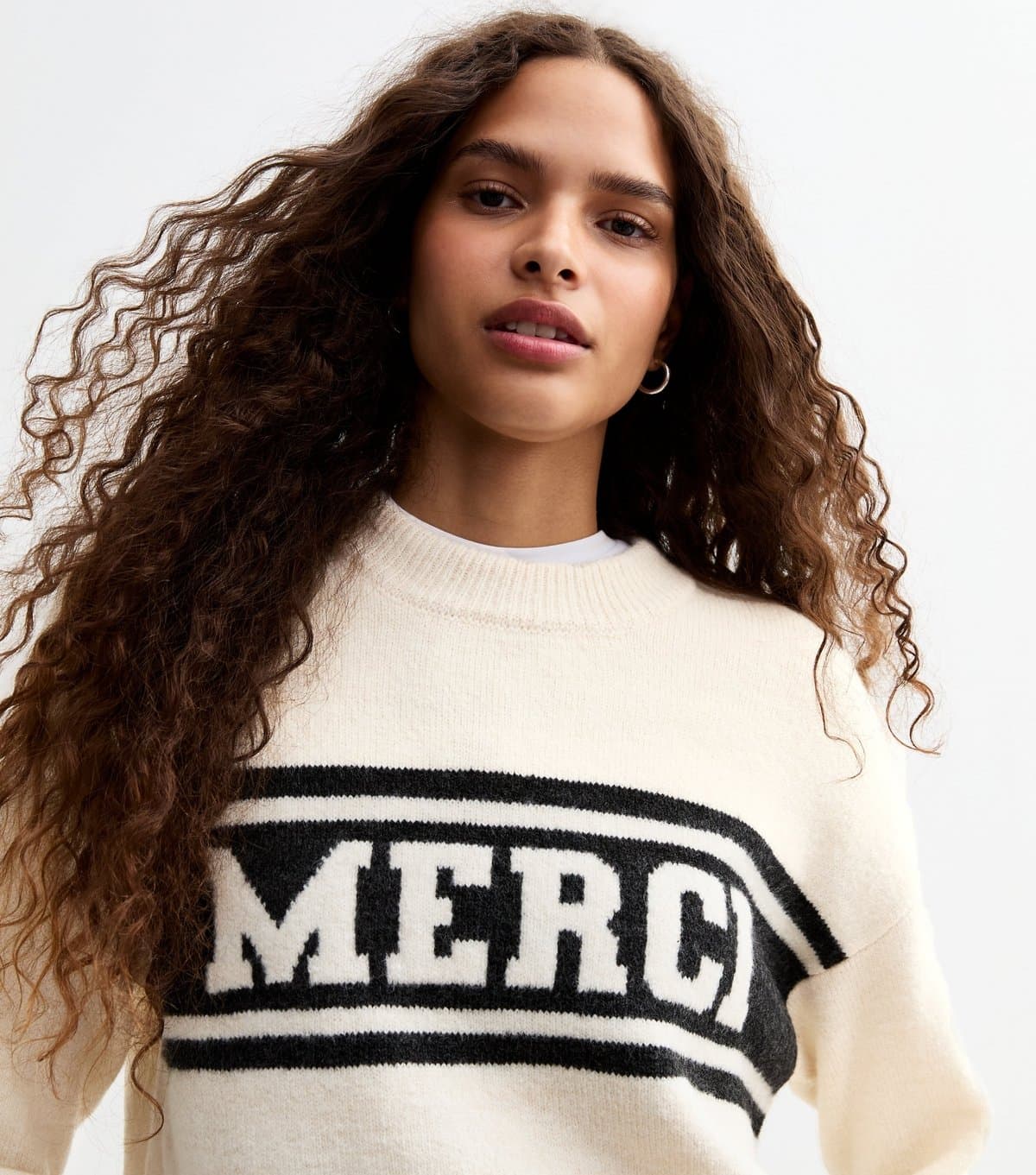 New Look Women's Off White Merci Two Tone Jumper New Look