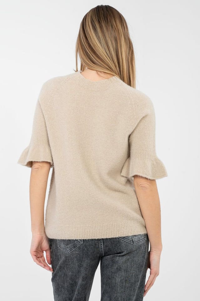 Love Lace Love Lace Women's Casual Baby Alpaca Blend Flounce Sleeve Sweater in Beige - 3