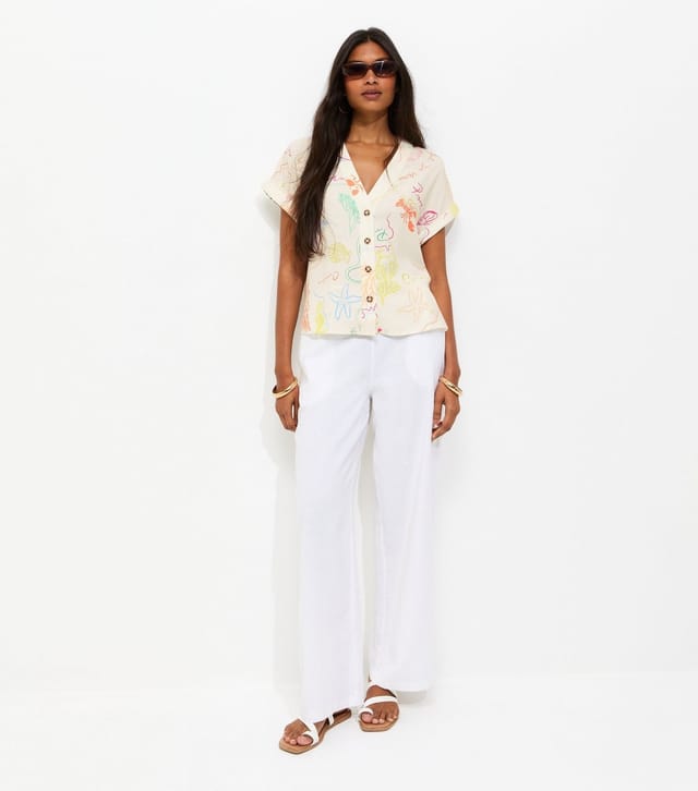 New Look Women's Cream Shell Print Button Front Shirt New Look - 3