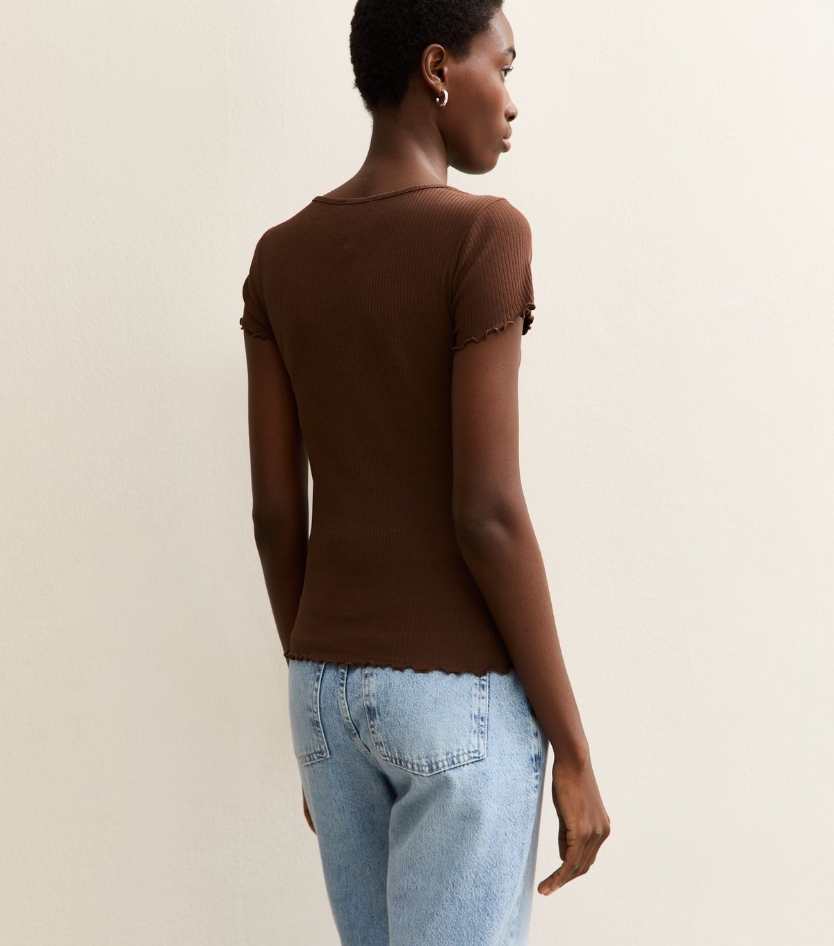 New Look Women's Tall Dark Brown Ribbed Babylock T-Shirt New Look - 4