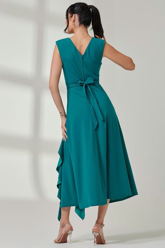 Jolie Moi Jolie Moi Women's Wrap Front Frill Detail Maxi Dress in Teal - 2