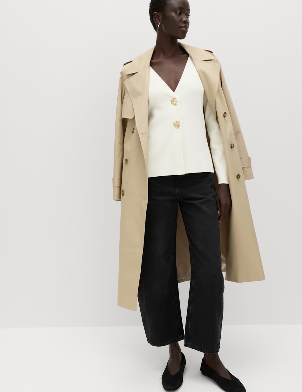 Marks & Spencer M&S V-Neck Slim Fit Button Front Knitted Jacket Ivory - 3