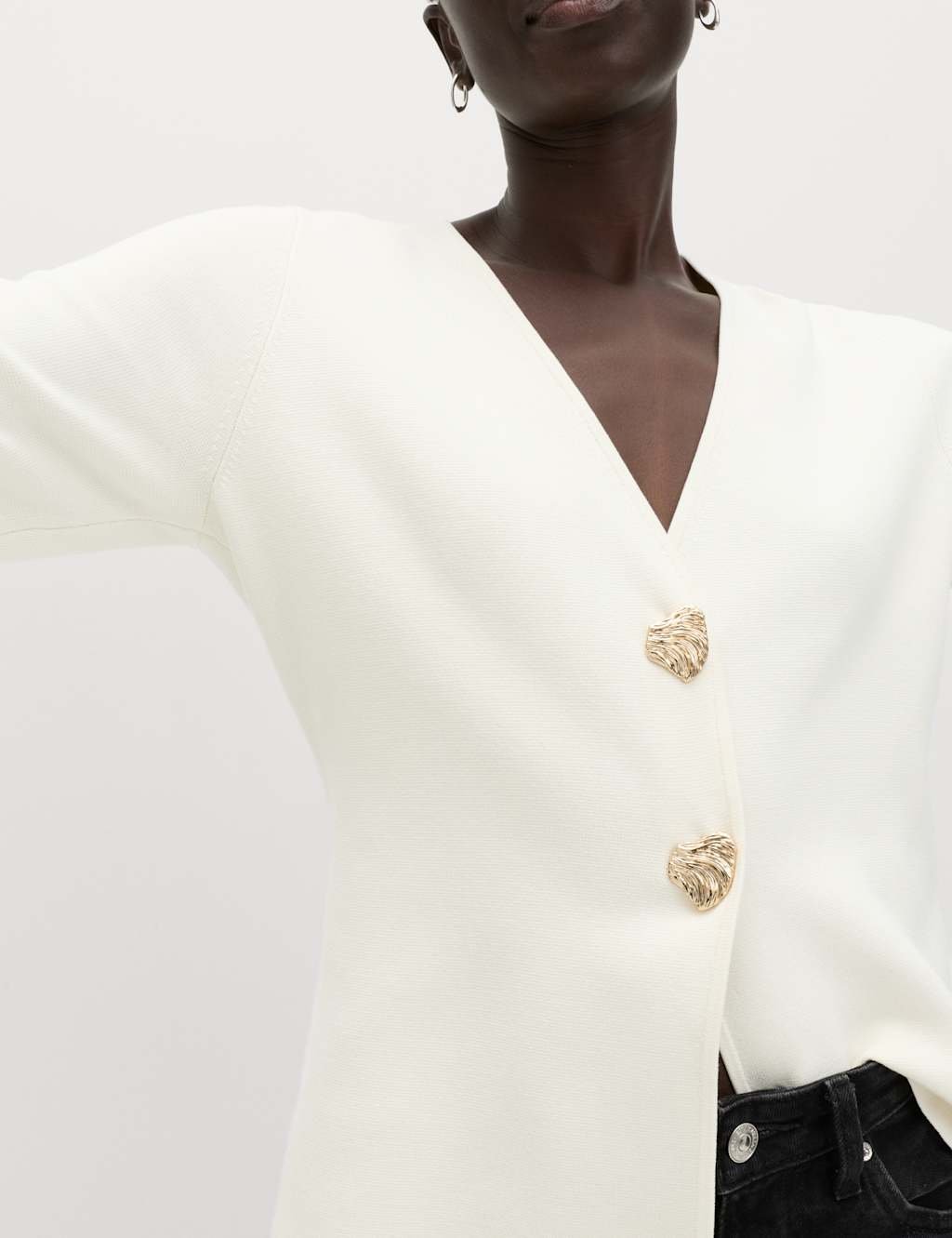 Marks & Spencer M&S V-Neck Slim Fit Button Front Knitted Jacket Ivory - 4