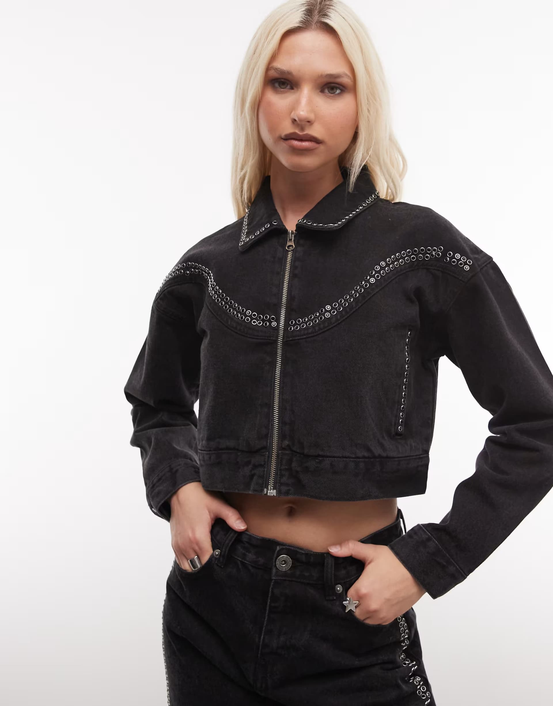ASOS Courtside studded denim jacket co-ord in black wash