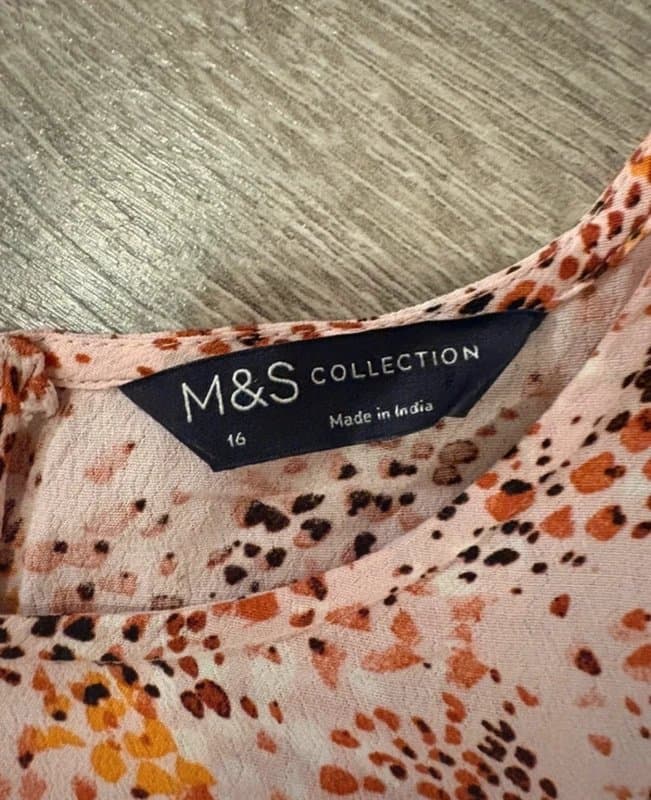 M&S Collection M&S Collection Pink Floral Print Shift Dress UK 16 Fluted Sleeve Summer Tea Dress
