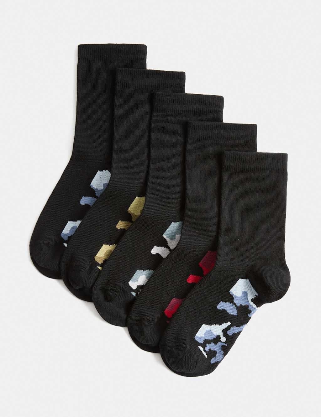 Marks & Spencer M&S 5 Pack Cotton Rich Printed Footbed Socks Black