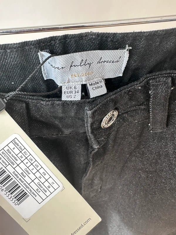 Never Fully Dressed Never Fully Dressed Black Scallop Pocket Wide Leg Jeans UK 6 BNWT