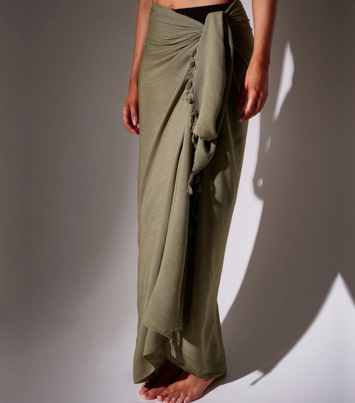 South Beach Women's Khaki Crinkle Texture Fringed Sarong South Beach New Look - 2