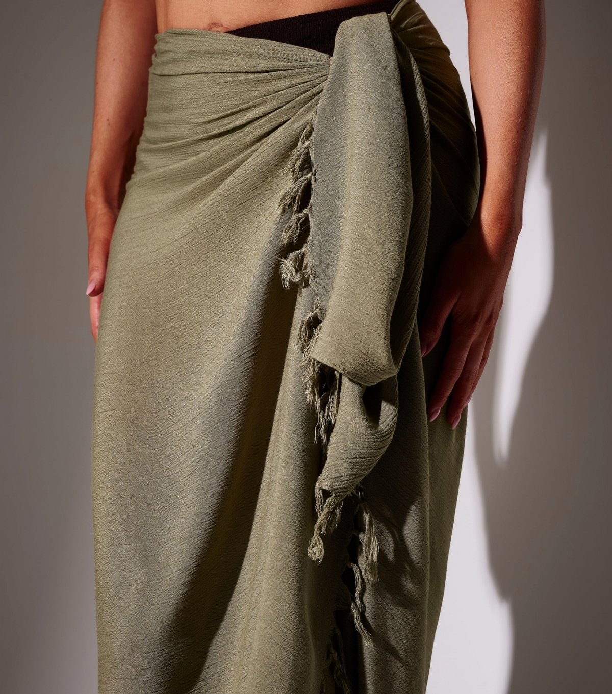 South Beach Women's Khaki Crinkle Texture Fringed Sarong South Beach New Look - 3