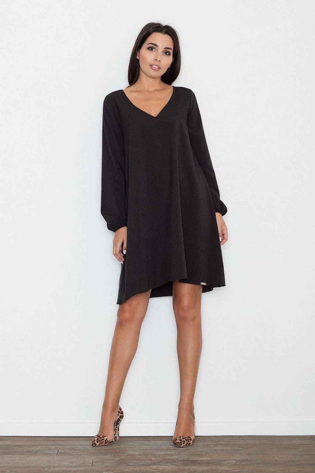 Love Lace Love Lace Women's Loose Fit Delicate Dress With Pointed Neck in Black