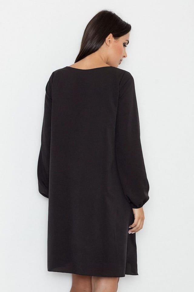 Love Lace Love Lace Women's Loose Fit Delicate Dress With Pointed Neck in Black - 2