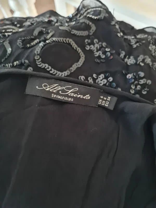 AllSaints Vintage all saints 6 bewilder dress black chainmail Backless retro 60s mini sequin embellished Goth