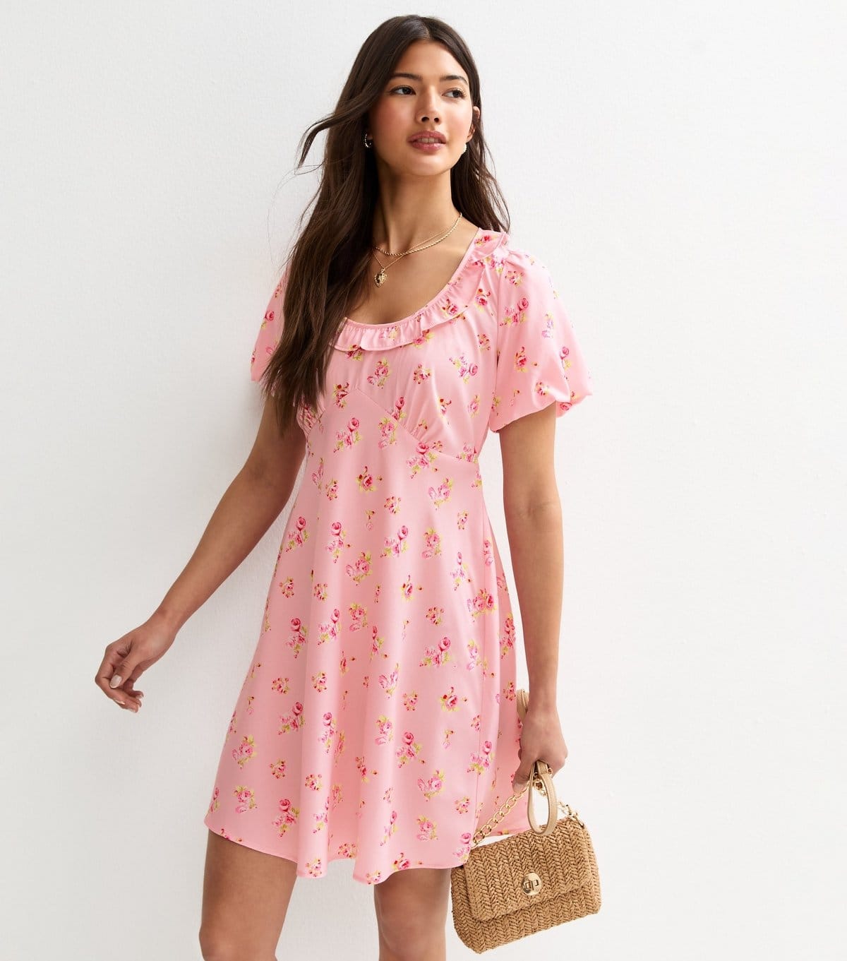 New Look Women's Pink Floral Print Frilly Trim Mini Dress New Look - 4