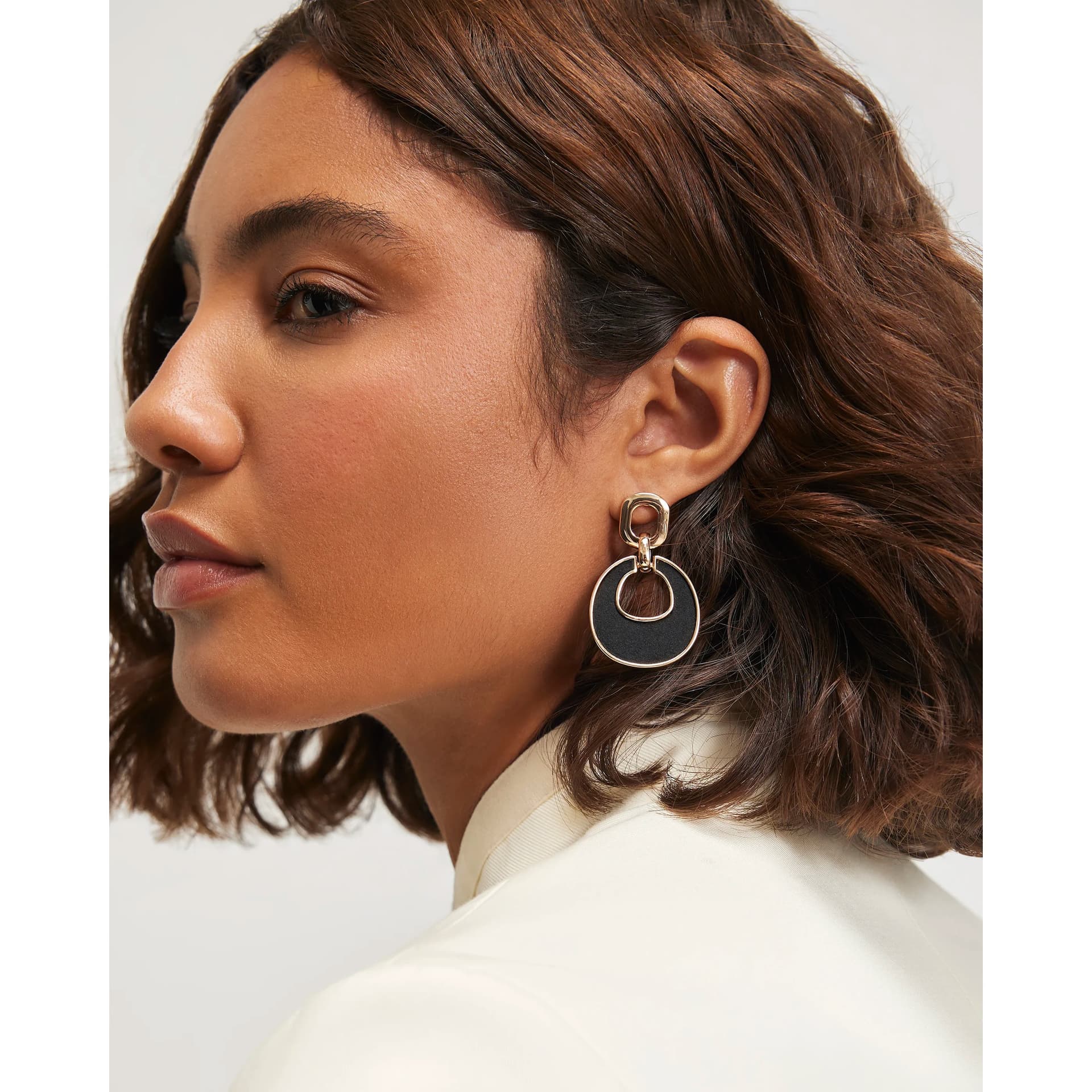 River Island River Island Womens Black Faux Suede Inlay Drop Earrings